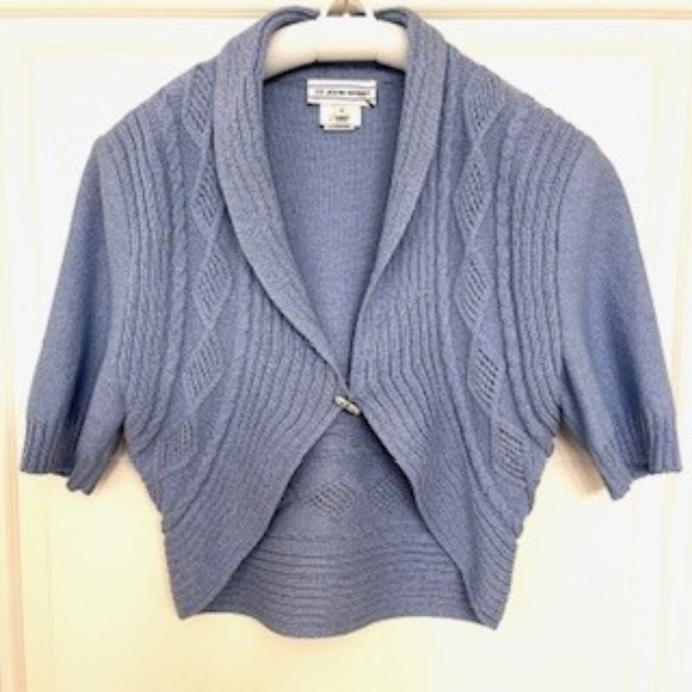 ST. JOHN SPORT Blue Wool/Rayon Blend One-Button Bolero Cardigan